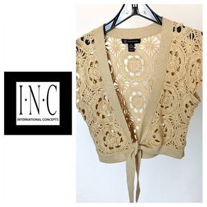 💚💚INC Gold Crochet Sweater Shrug